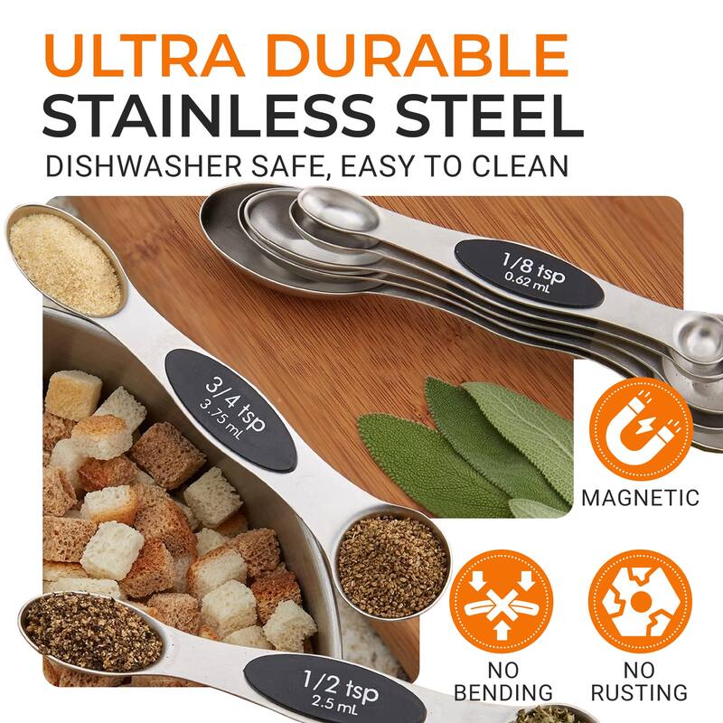 Cheer Collection 8 Piece Stainless Steel Magnetic Measuring Spoons Set with Leveler - 8pc Set