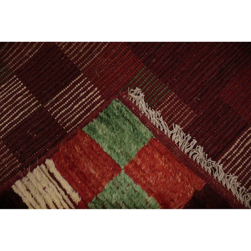 Hand Knotted Oriental 100% Wool Carpet Modern Geometric Red Moroccan Area Rug - 9' 11'' X 7' 0''