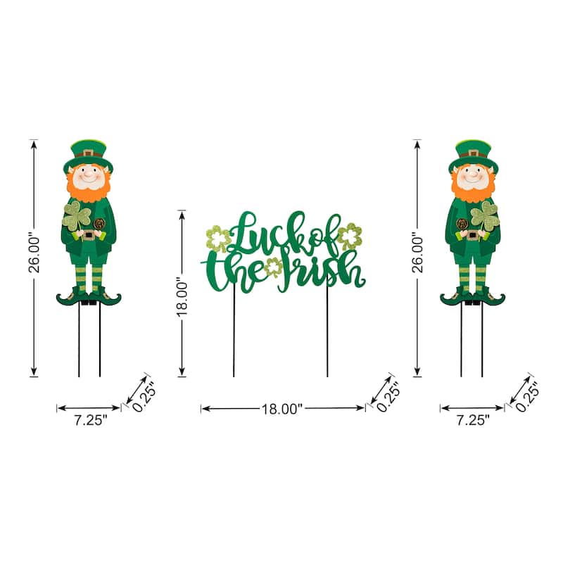 Glitzhome St. Patrick's Metal LUCKY Leprechaun Yard Stakes or Wall Sign