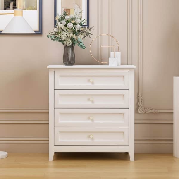 Solid Wood Spray-Painted Drawer Dresser Cabinet with Retro Round Handle,  White - Bed Bath & Beyond - 39911220