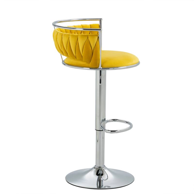 4 Set Velvet Adjustable Swivel Bar Stools With Backs