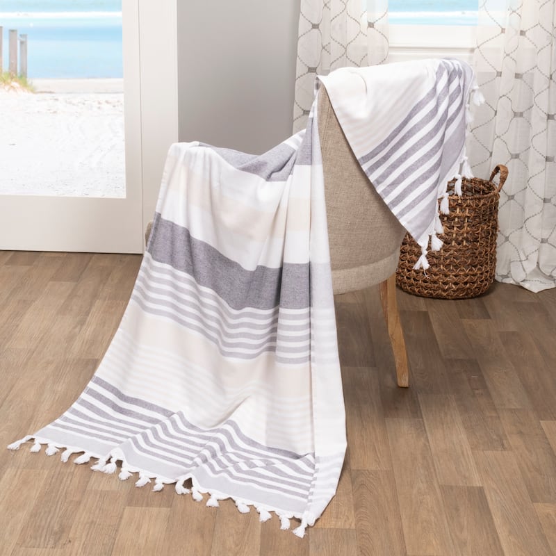 Superior Roxy Stripe Fouta Beach Towel with Tassels - 35" x 68"