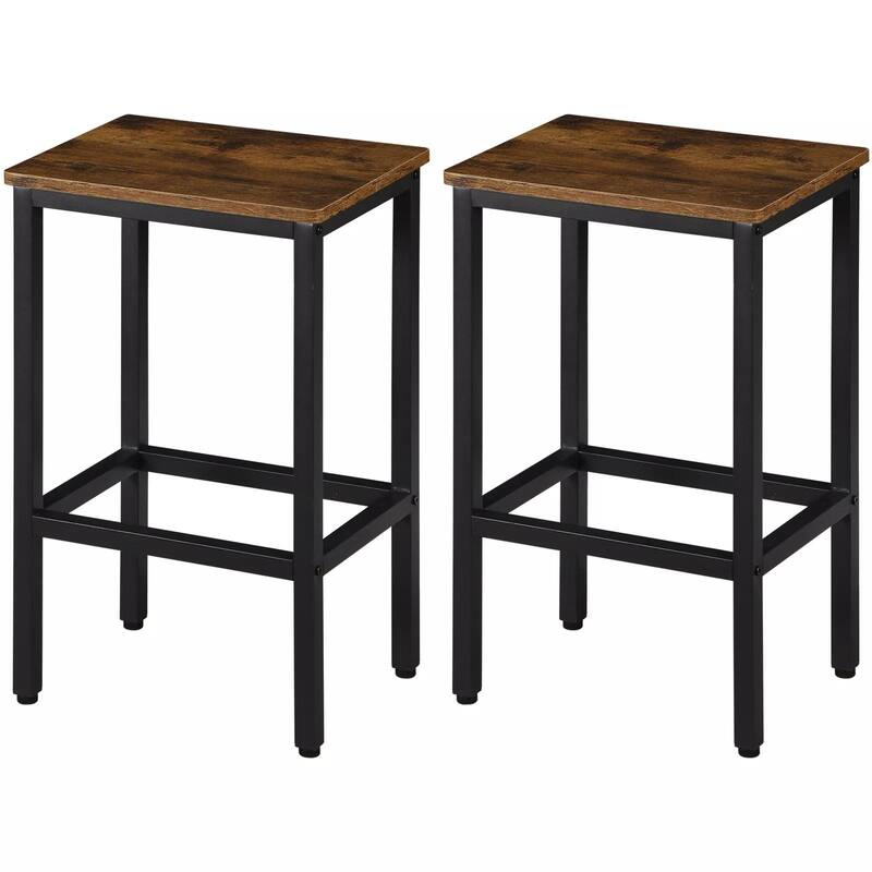 HomeRoots Set of Two 26" Brown and Black Steel and Wood Backless Counter Height Bar Chairs