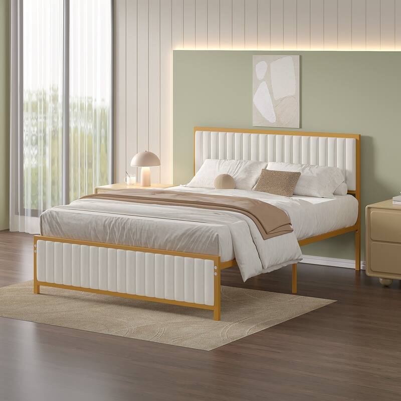 VECELO Upholstered Bed Frame with Tufted Headboard & Footboard Heavy Duty Steel Slats Platform No Box Spring Needed