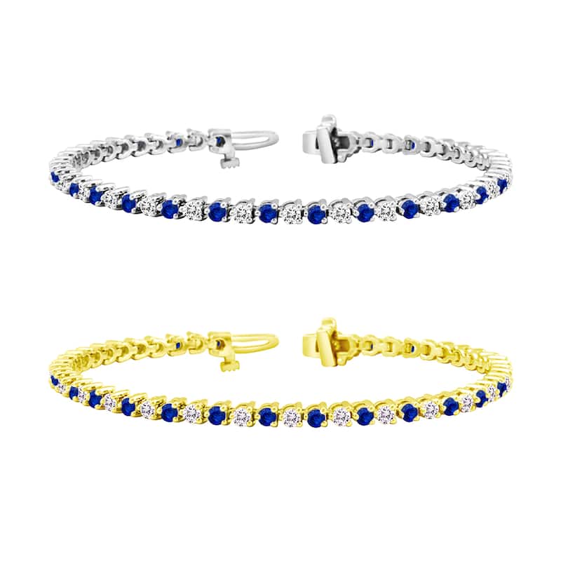 Auriya 1 1/2ct Blue Sapphire and 1 1/2ct TW 3-Prong Diamond Tennis Bracelet 14k Gold