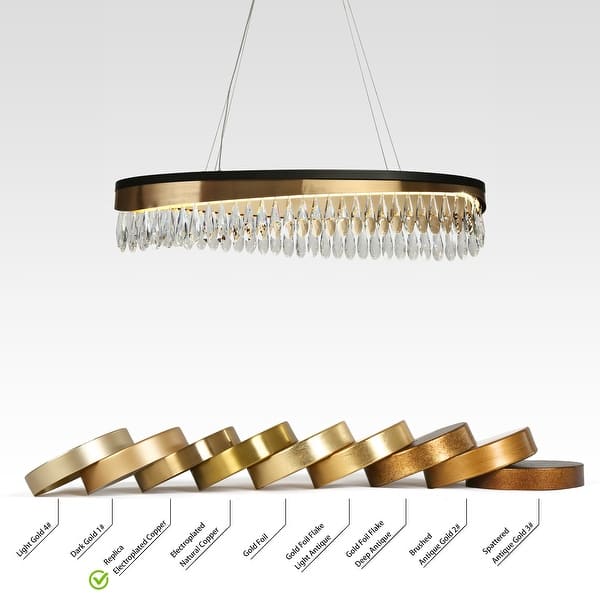 dimension image slide 2 of 3, Modern 1-Light LED Crystal Chandelier Black Gold Linear Island Lights for Dining Room - D31.5" x H6"