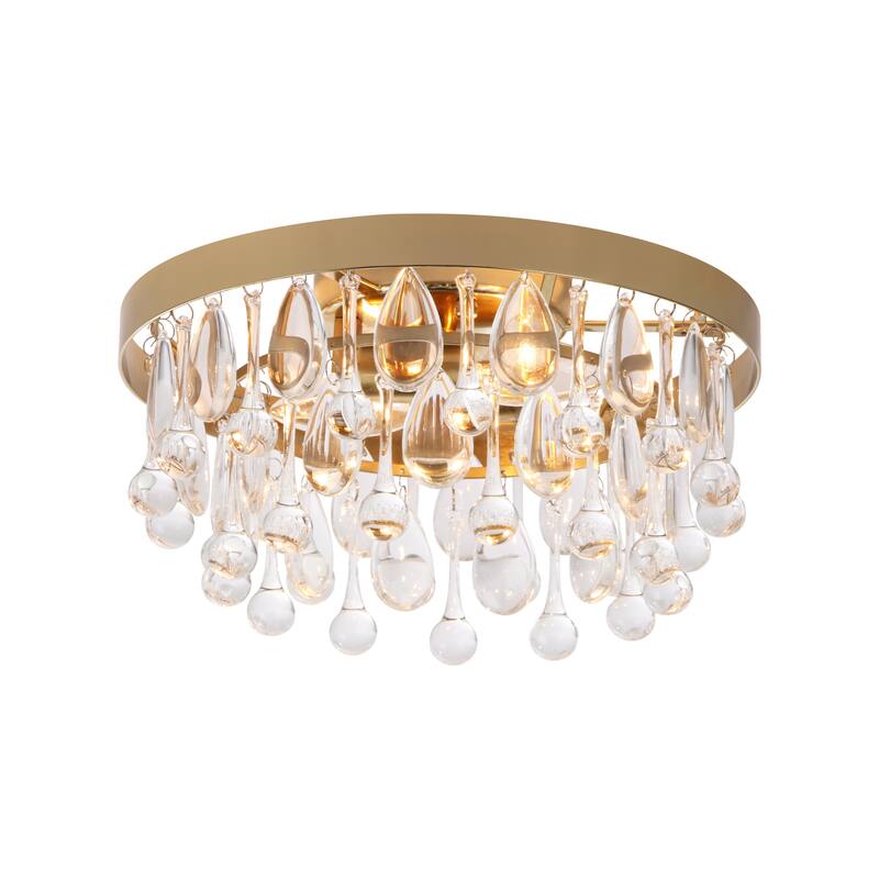 12" 2-Light Modern Chrome/Black Crystal Flush Mount Ceiling Light - Minimalist Crystal Drop Fixture for Bedroom