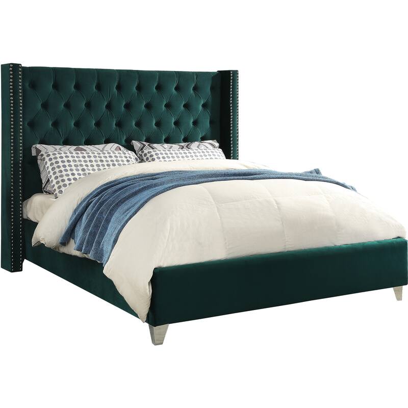 Modern Velvet Upholstered Bed - Deep Button Tufted Design, Solid Wood Frame & Chrome Legs