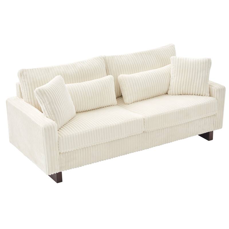 Roomfitters Modern Corduroy Loveseat Sofa with 4 Pillows, Upholstered 2-Seater Couch