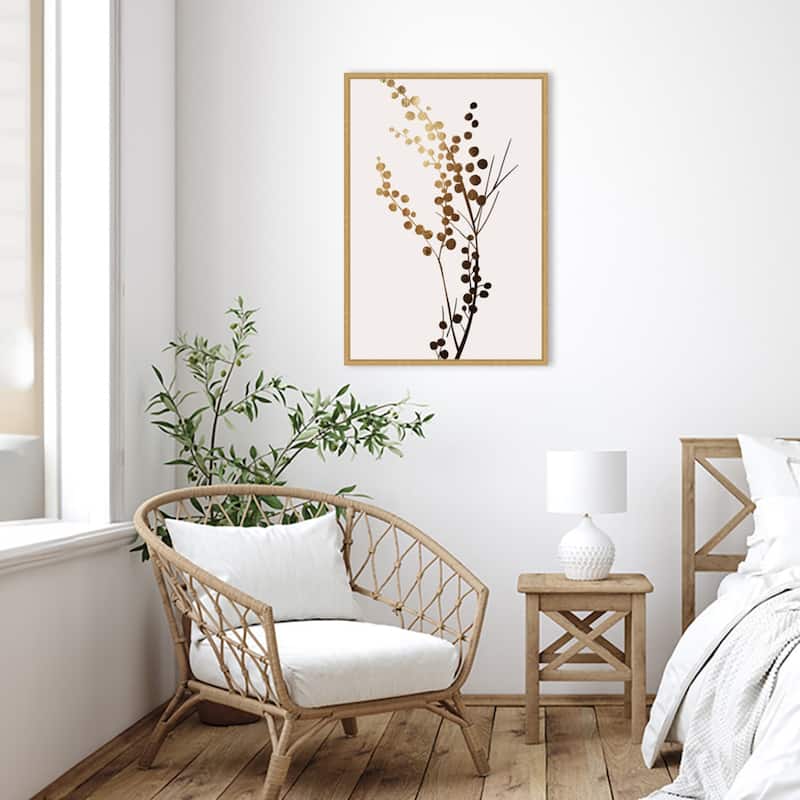 Beige Branch 1 by Eins Kubistika Framed Canvas Wall Art Print - Sylvie Bright Gold