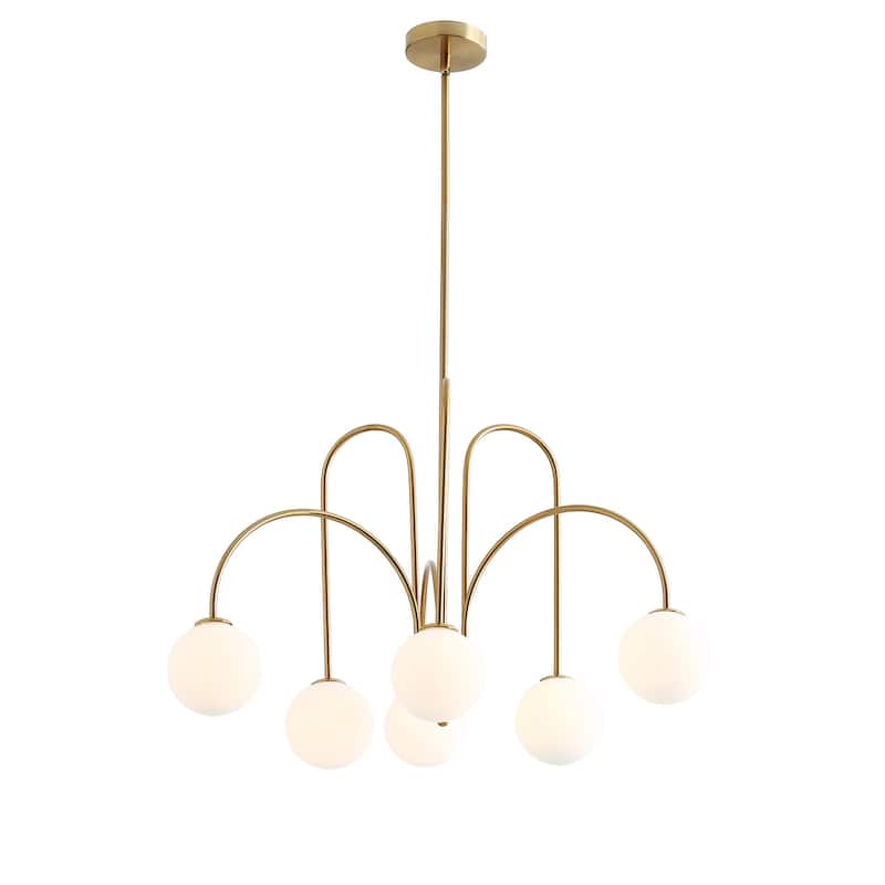 Modern Sputnik Gold 6-Light White Ball Glass Shade Pendant Lighting Fixture