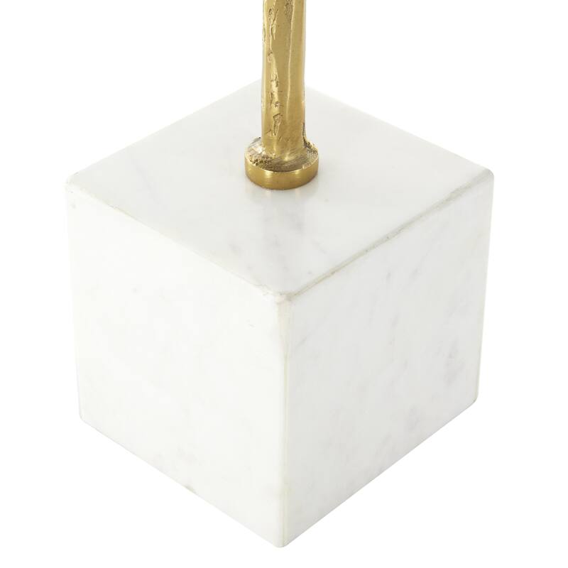 Aluminum Metal Leaf Tall Textured Cutout Decorative Sculpture with White Marble Base - Gold - Roche River Decor