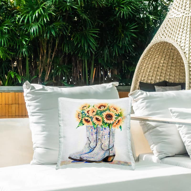 Stupell Sunflower Filled Cowgirl Boots Printed Outdoor Throw Pillow Design by Amanda Greenwood