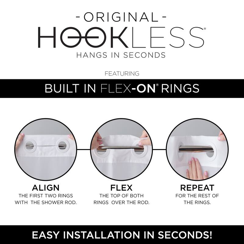 Hookless Escape 3-in-1 Shower Curtain with Sheer Top Window, Flex-on Rings & Fabric Liner