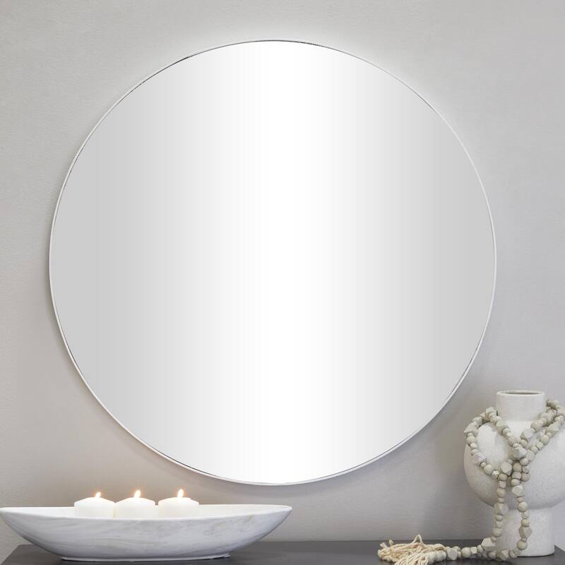 Black, White or Gold Wood Wall Mirror with Thin Frame - White - 36"W, 36"H