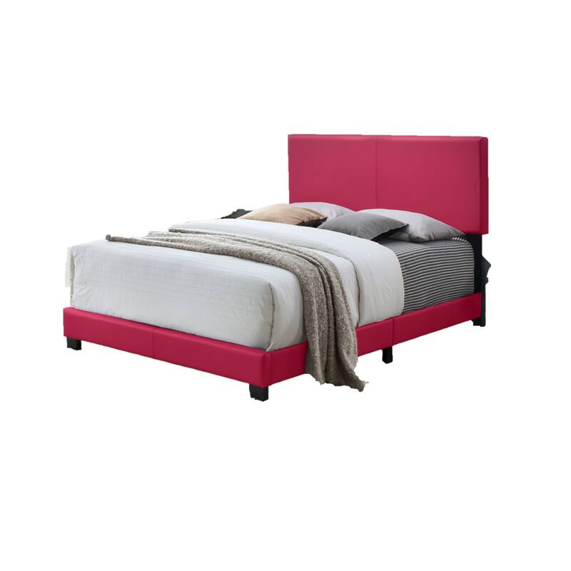 Modern Pink Full Size Platform Bed Frame with PU Fabric Headboard