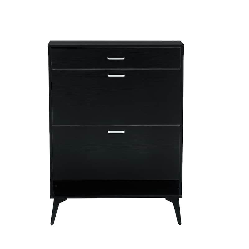 3-Drawer Wood Shoe Storage Cabinet with Removable Panels & 1 Open Shelf