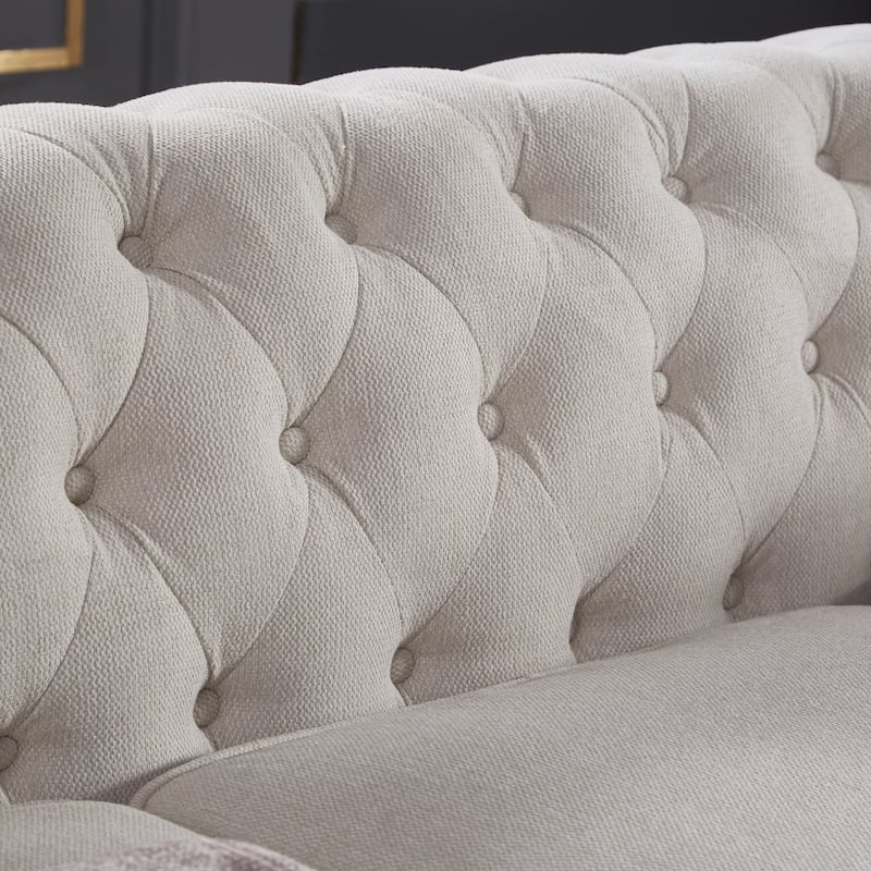 Chesterfield Sofa, 88.5" Upholstered Sofa Couch with Low Back, Roll Arm Nailhead Trim Classic 3 Seater Sofa for Living Room Home