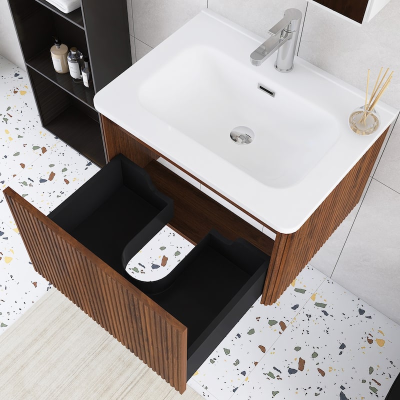Floating Bathroom Vanity with Glossy White Integrated Ceramic Sink