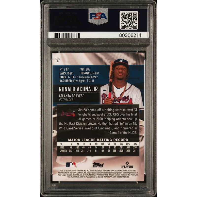 Ronald Acuna 2021 Topps Stadium Club Chrome Baseball Card #57 Graded PSA 10 - 8'6" x 11'6"