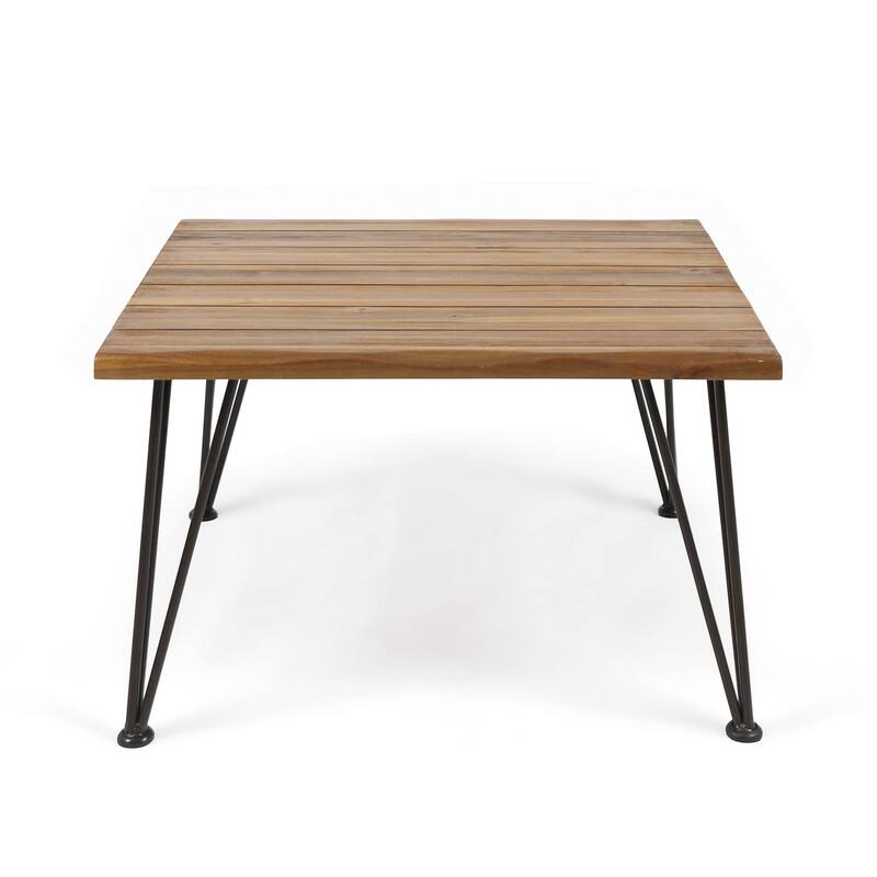 Zoe Outdoor Coffee Table, Hairpin Legs, 33in Brown Slatted Acacia Wood