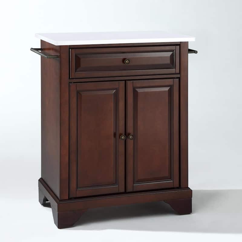 Kitchen Island Cart Portable Stone Top Kitchen Storage Island Kitchen Furniture - Brown
