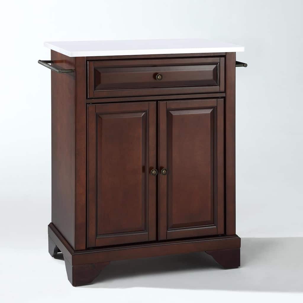 Kitchen Island Cart Portable Stone Top Kitchen Storage Island Kitchen Furniture - Brown