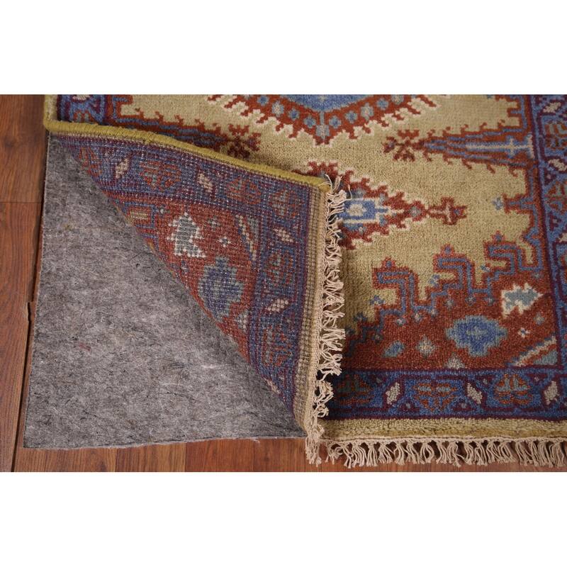 Geometric Green Viss Oriental Runner Rug Handmade Wool Carpet - 2'6"x 9'8"