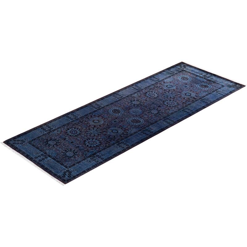 Overton Hand Knotted Wool Vintage Inspired Modern Contemporary Overdyed Purple Runner Rug - 3' 2" x 8' 9"