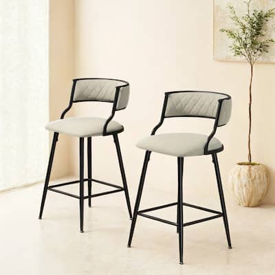 Counter Height Bar Stools PU Cover with Black Powder Coating Base and Footrest Set of 2