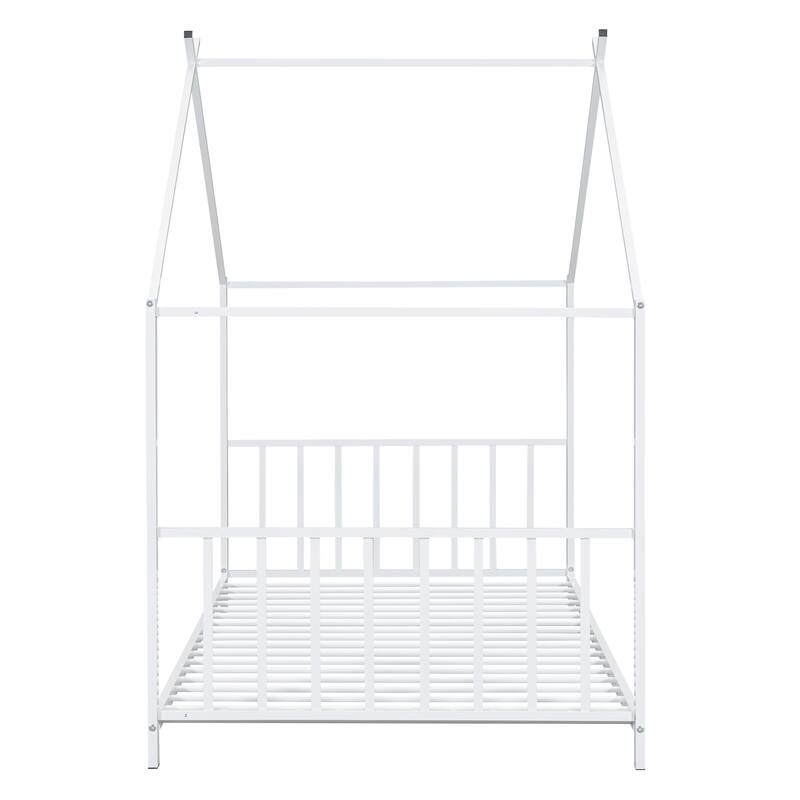 Twin Size Metal House Platform Bed White