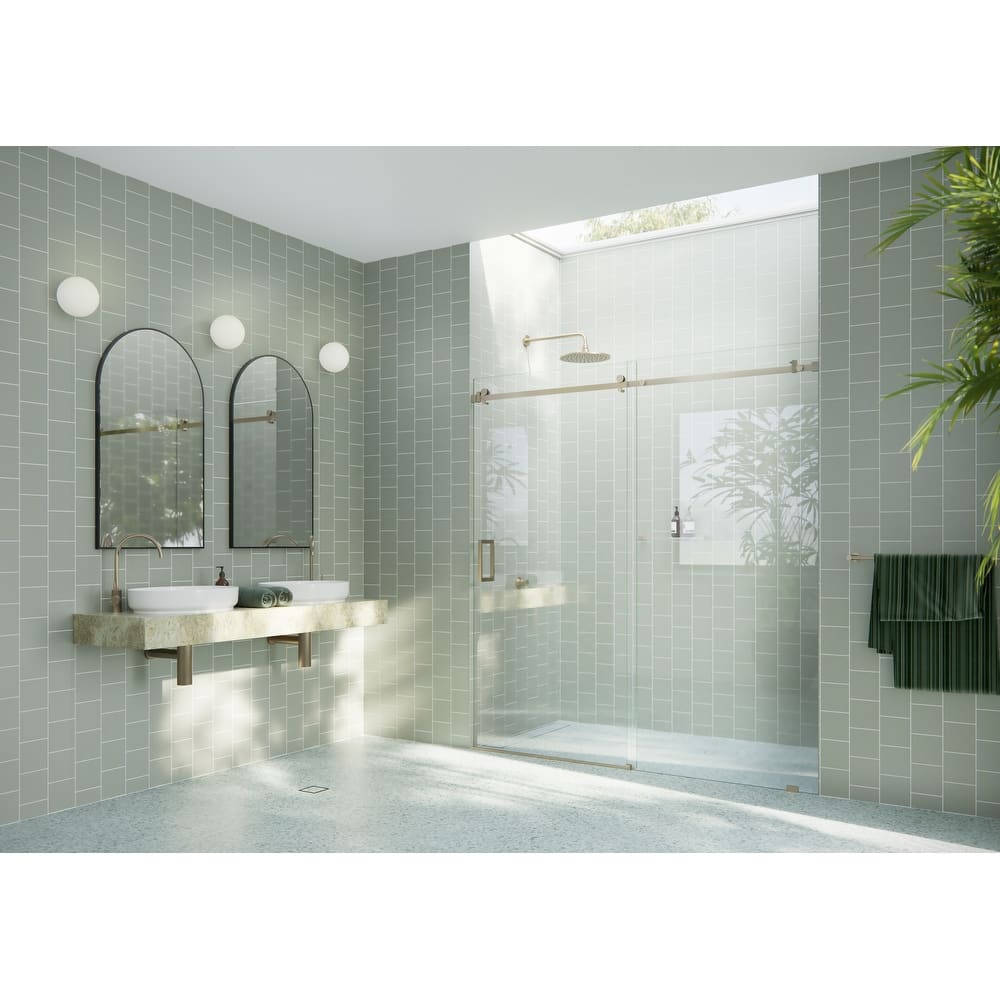 Glass Warehouse 68 in. x 78 in. Sliding Frameless Shower Door with Square Hardware