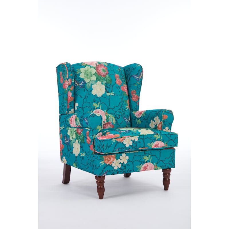 Accent Chair Side Chair Reception Chair with Wood Legs, Cyan Single Sofa Chair Leisure Chair Office Chair - Cyan