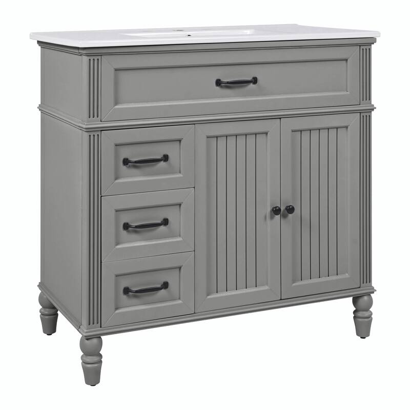 36" Bathroom Vanity with Sink - Bathroom Cabinet with Drawers, Solid Frame and MDF Board