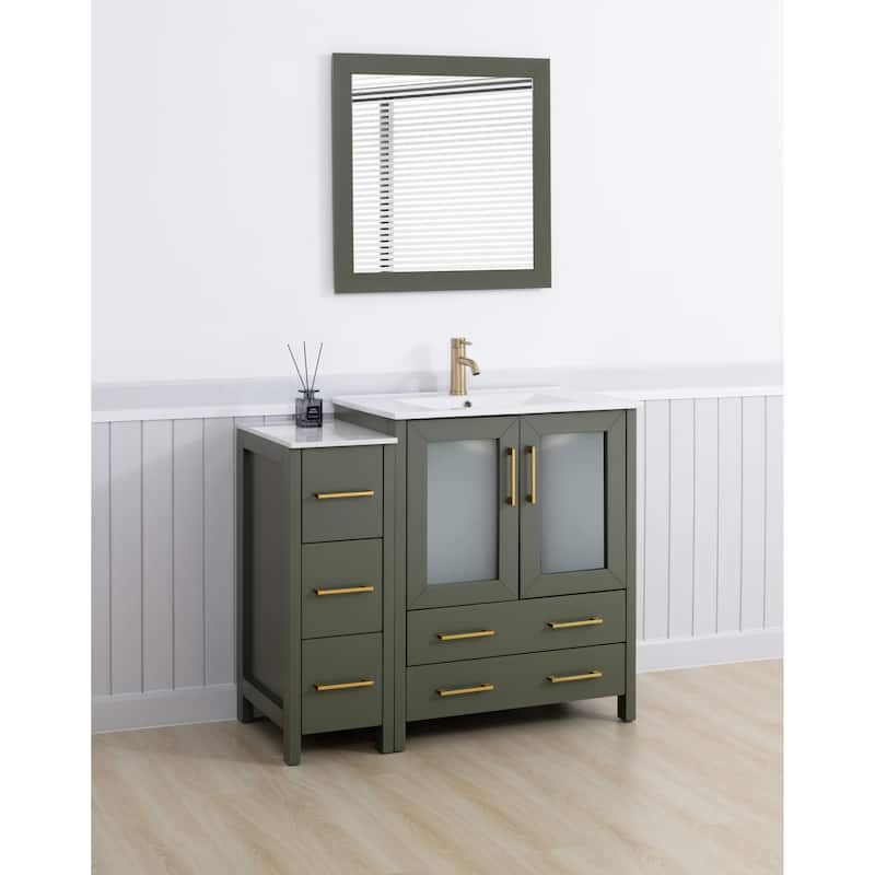 Vanity Art 42 Inch Single Sink Bathroom Vanity Set 5 Dove-Tailed Drawers 1 Cabinets 1 Shelf, Soft-Closing Doors with Free Mirror
