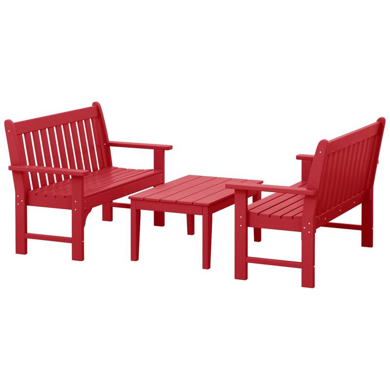 Laguna Poly 3-Piece Bench With Coffee Table - Red