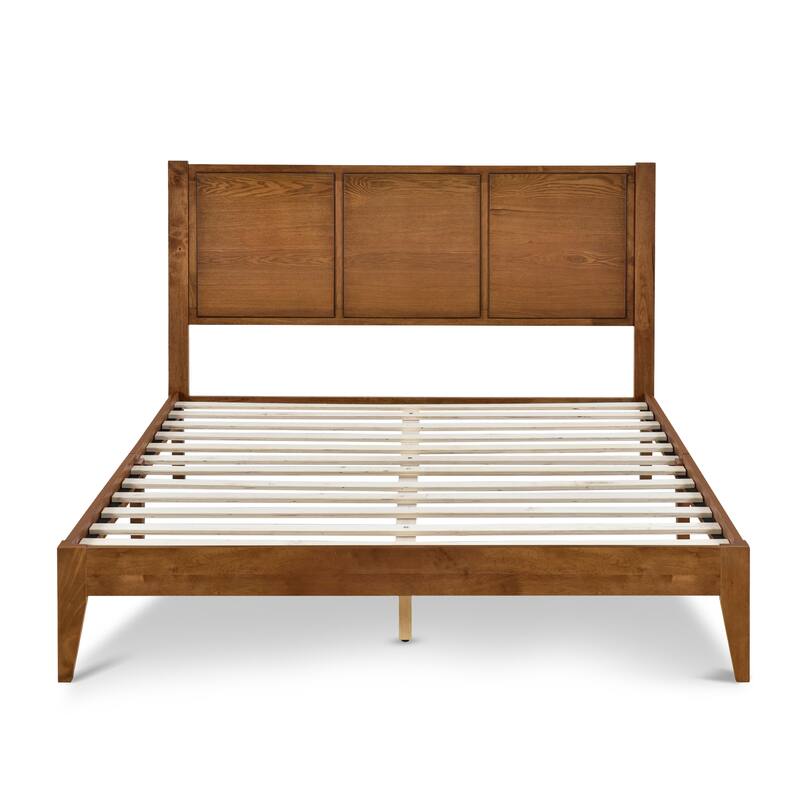Elly Queen Walnut Solid Rubberwood Platform Bed Frame