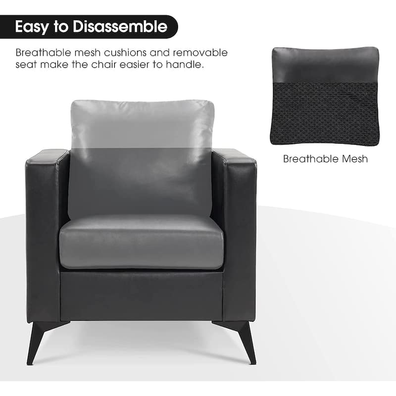 MCombo Modern Accent Chair, Club Armchair with Metal Legs, Faux Leather Single Sofa Chairs