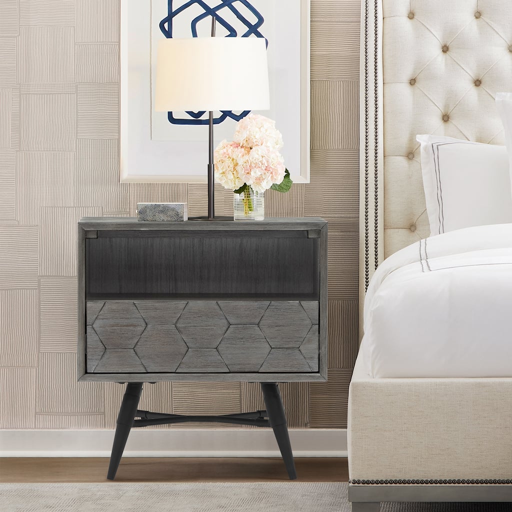 Makena 1 Drawer Night Stand in Grey Acacia Wood