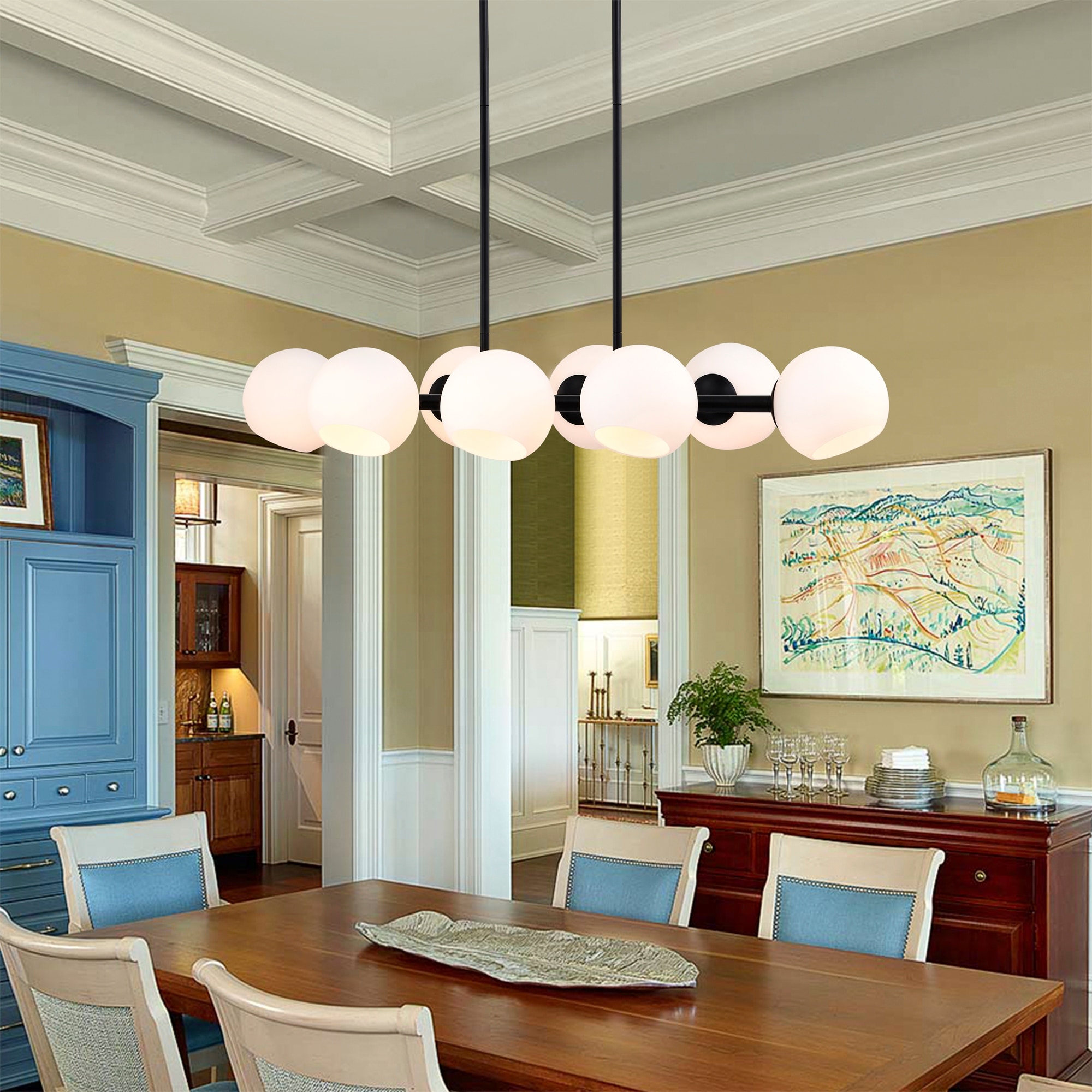 Warehouse of Tiffany Yannick 38 Inch Modern Sputnik Style Ceiling Lighted Chandelier Matte Black Finish 8-Light