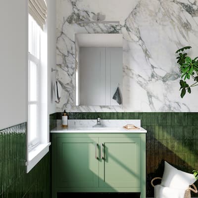 16x24 in Bathroom Medicine Cabinet, Tri-View Mirror, Right Swing, Recessed/Surface, Blum Soft-Close, Anodized Chrome