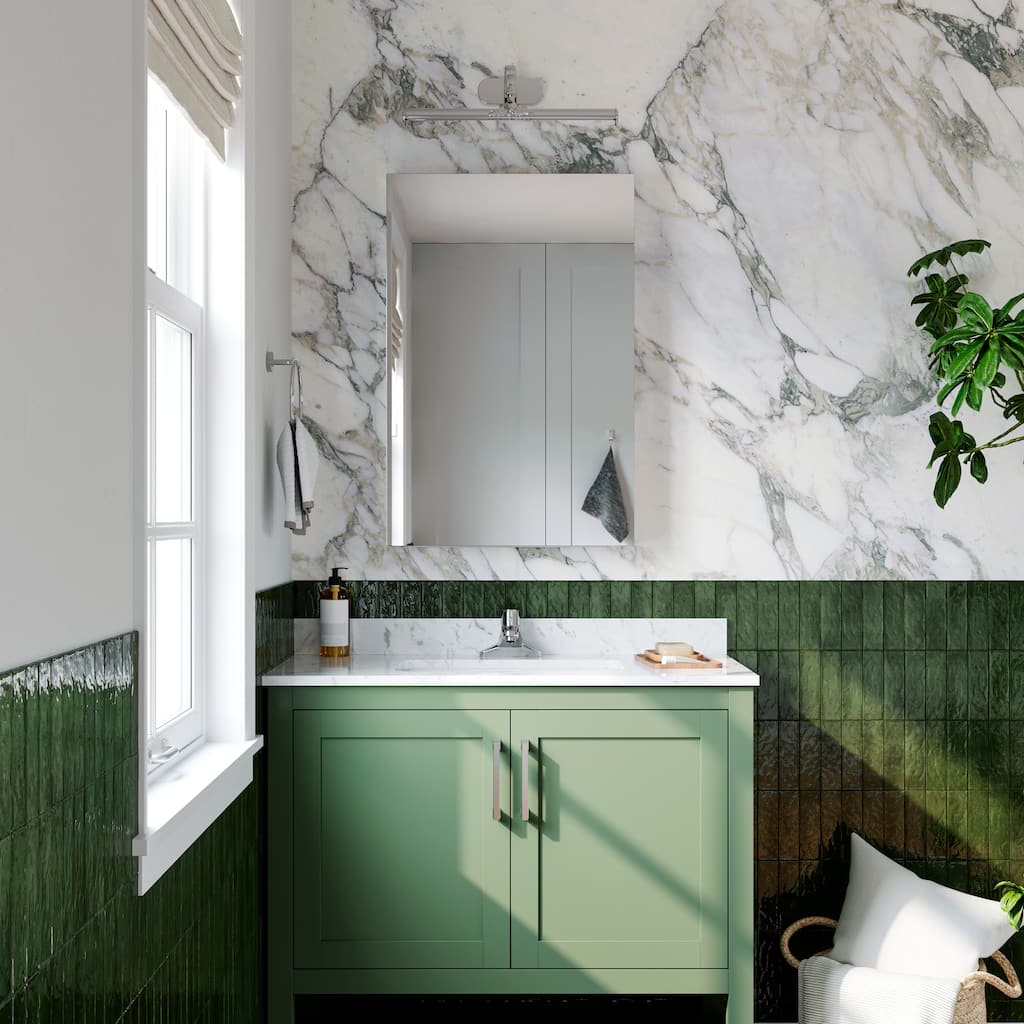 20x30 in Mirrored Medicine Cabinet, Tri-View, Right-Swing, Recessed/Surface, Copper-Free, Blum Soft-Close, Chrome