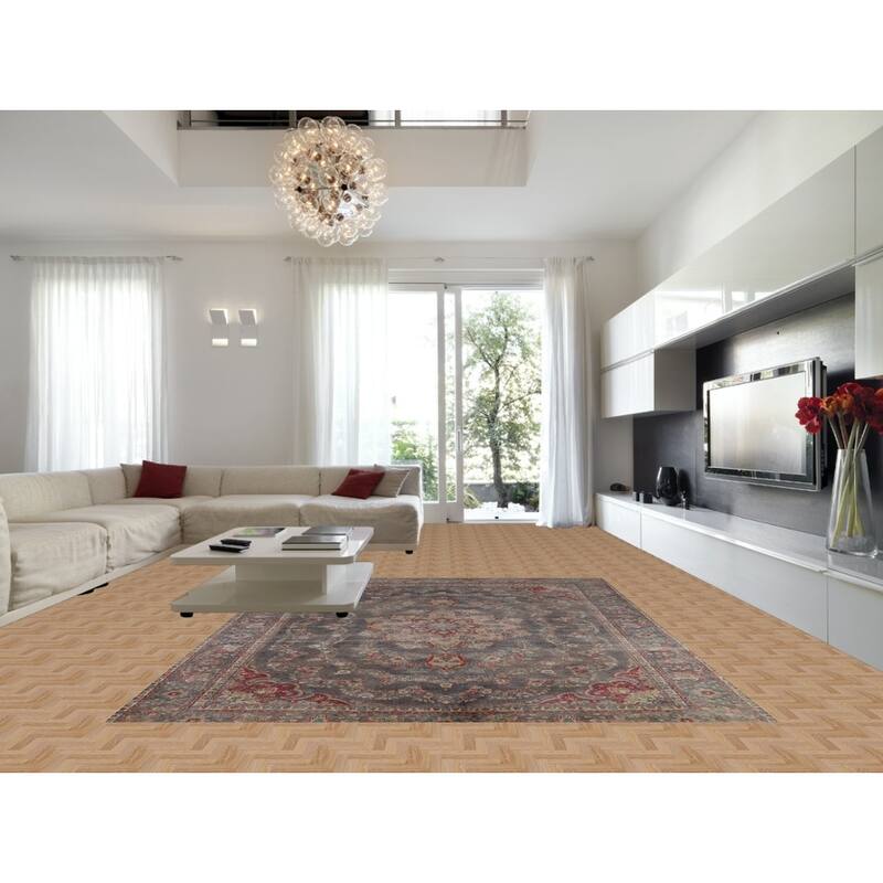 Vintage Navy Blue Tabriz Persian Area Rug Hand-Knotted Wool Carpet - 9'6" x 12'5"