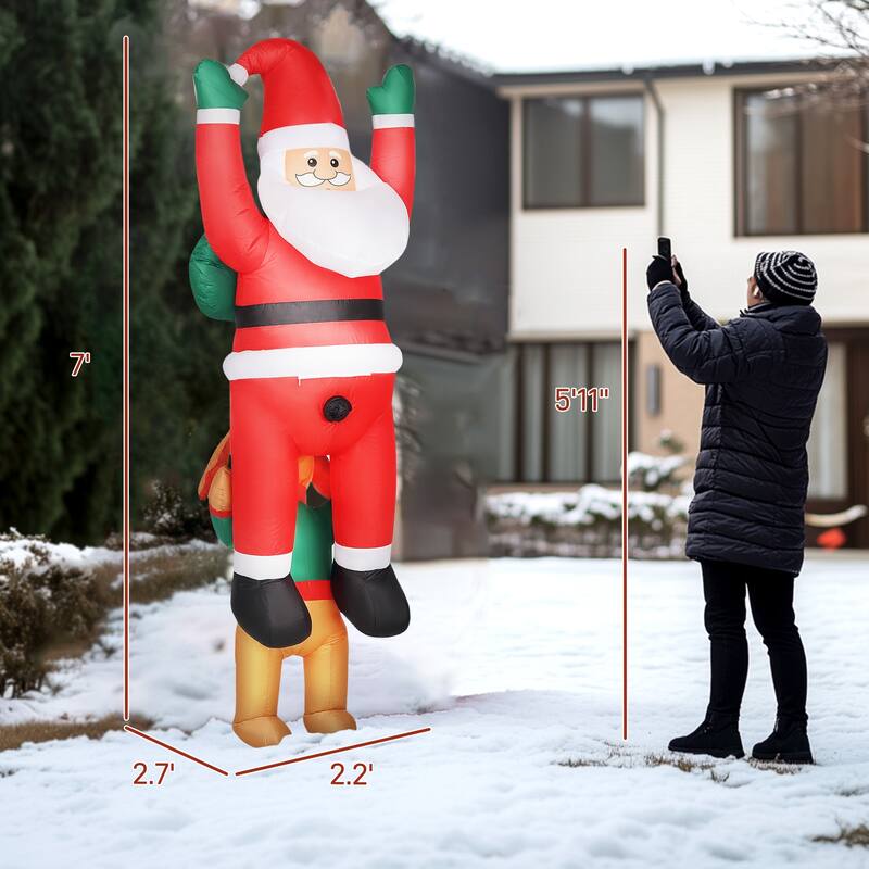 Outsunny 7FT Hanging Christmas Inflatable Santa with Dog, Christmas Blow Up Decoration with Built-in LED Lights for Garden - red
