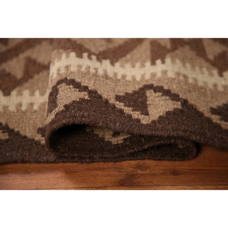 Brown Kilim Oriental Area Rug Hand-woven Reversible Wool Foyer Carpet - 3'5" x 5'2"