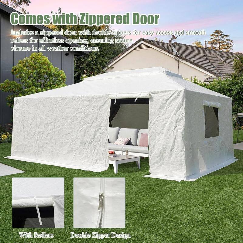 Domi 8' x 8' Universal Winter Gazebo Cover, All Season Waterproof Enclosed Cover with Sidewalls & Ventilated Mesh Windows, White