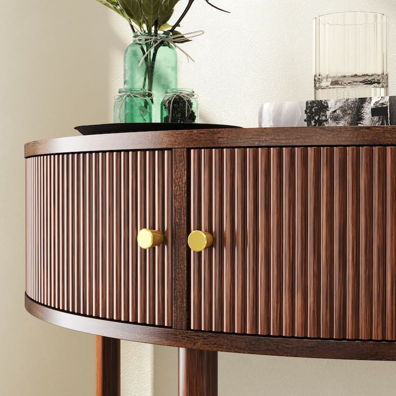 Artisan-Crafted Demi-Lune Console Table,Unique Half Moon Design End Table with 2 Drawers and Shelf