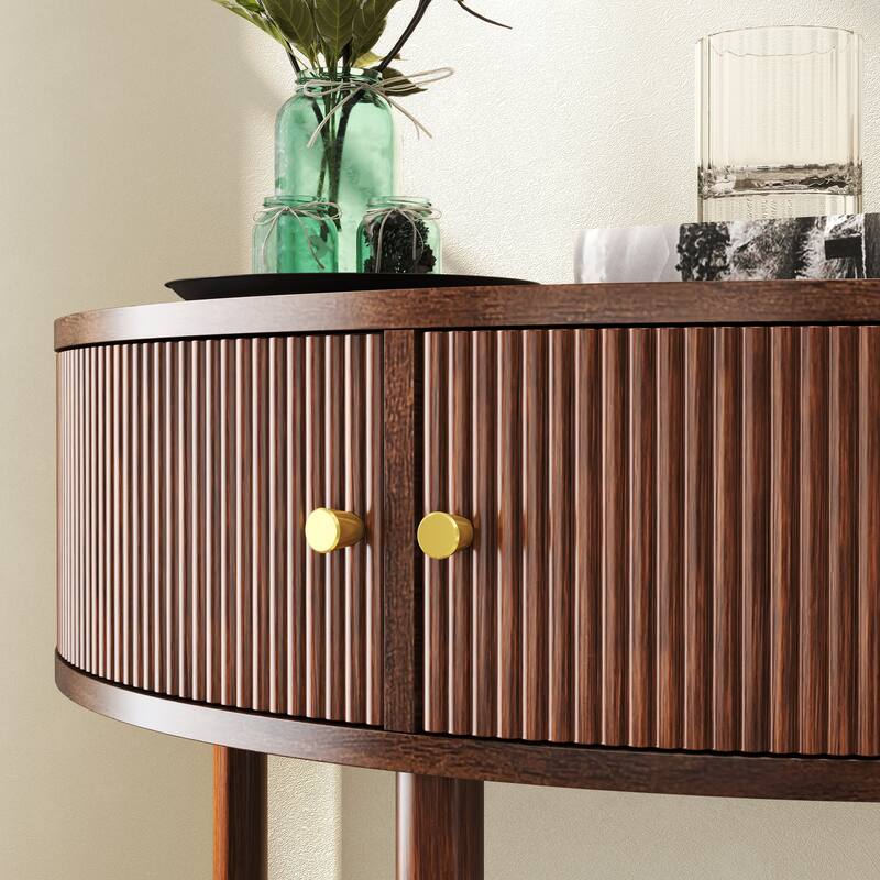 Homy Casa 31.5" Demi-Lune Console Table with 2 Drawers & Shelf, Wave-Pattern Front, Solid Wood Legs, Multiple Colors