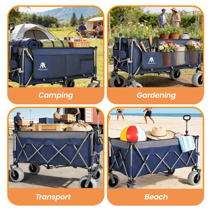 52"Extended Heavy-Duty Foldable Utility Wagon, 560lbs, Ultra-Stable Frame, 1:6 Space-Saving Fold, Portable and Collapsible