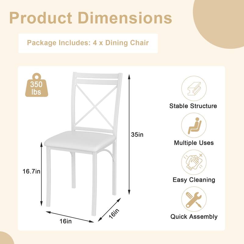 VECELO Metal Dining Chairs Set of 4 PU Leather Dining Chairs Set with X-Shaped Backrest for Kitchen & Dining Room Chairs